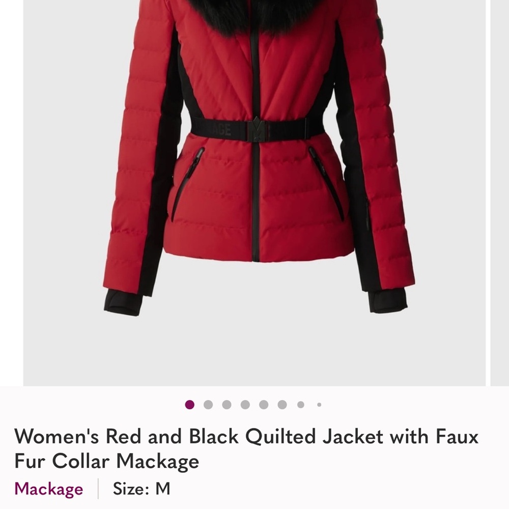 Mackage Red and Black Quilted Puffer Jacket with Faux Fur Trim